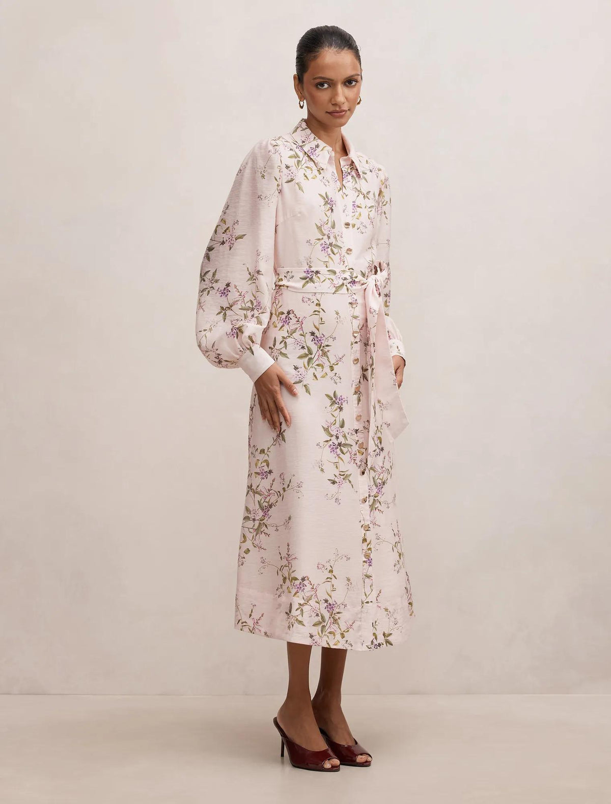 Hazel Petite Shirt Midi Dress Pink Glade Floral