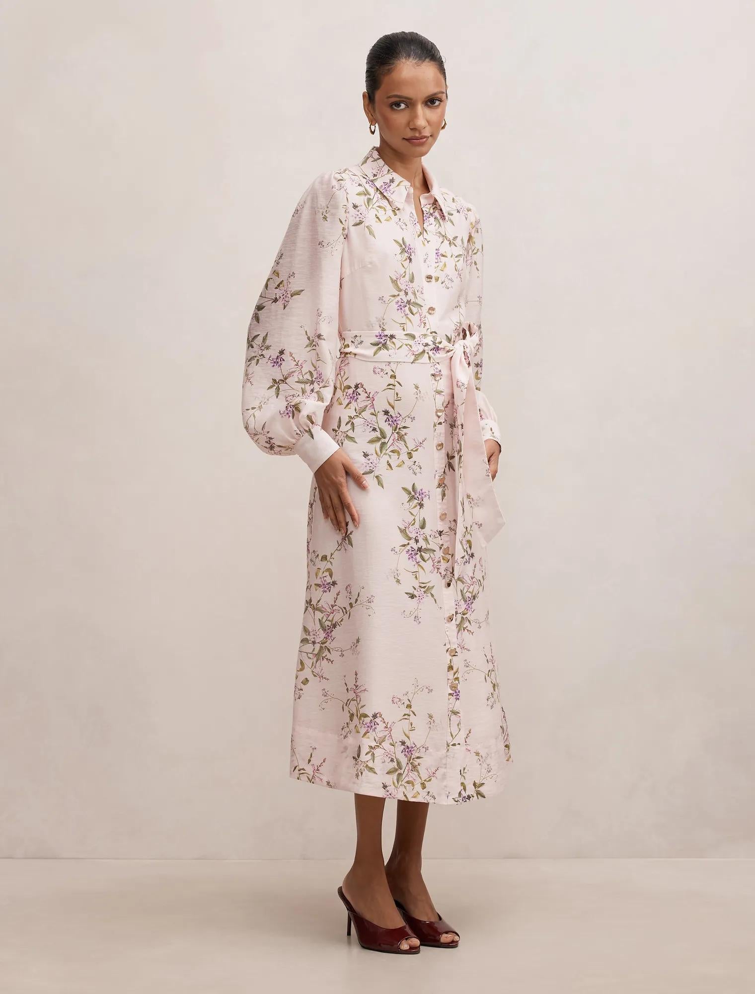 Hazel Petite Shirt Midi Dress Pink Glade Floral