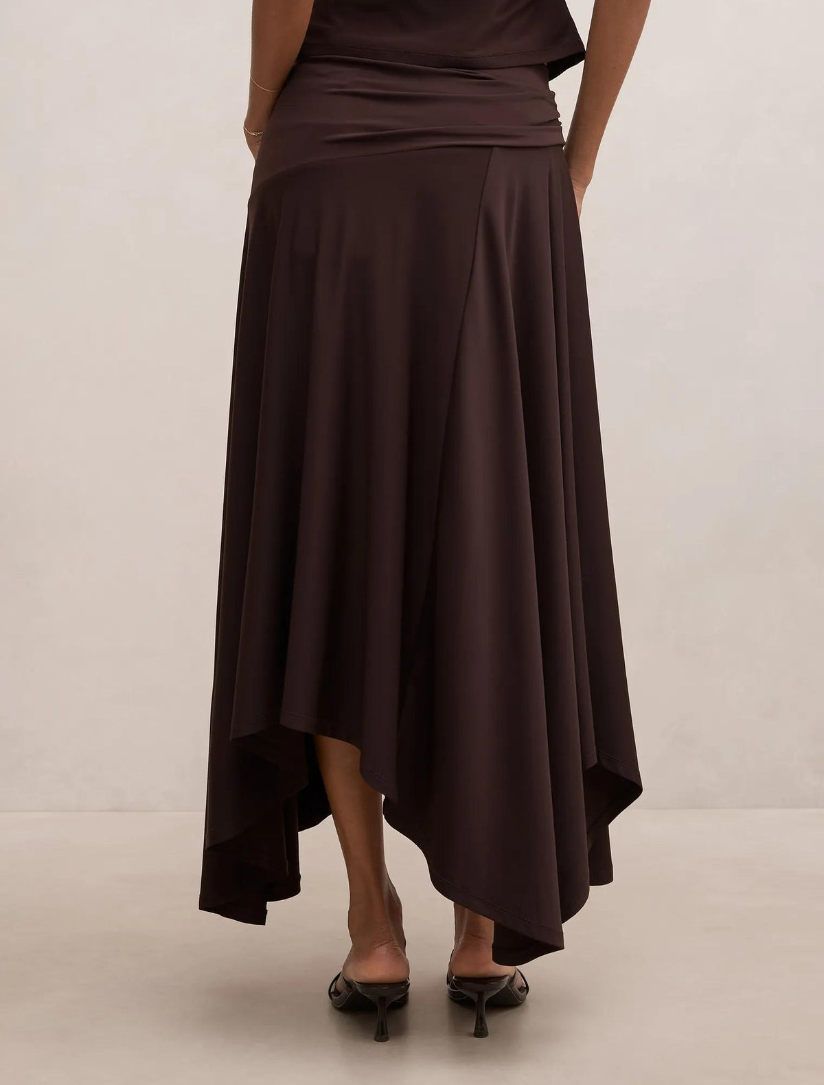 Ariel Petite Godet Hanky Hem Skirt Dark Chocolate Co-ord
