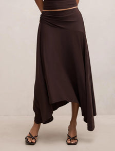 Ariel Petite Godet Hanky Hem Skirt Dark Chocolate Co-ord