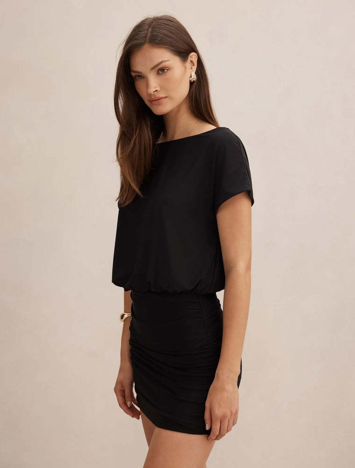 Kiara Tipped Draped Jersey Mini Dress Black