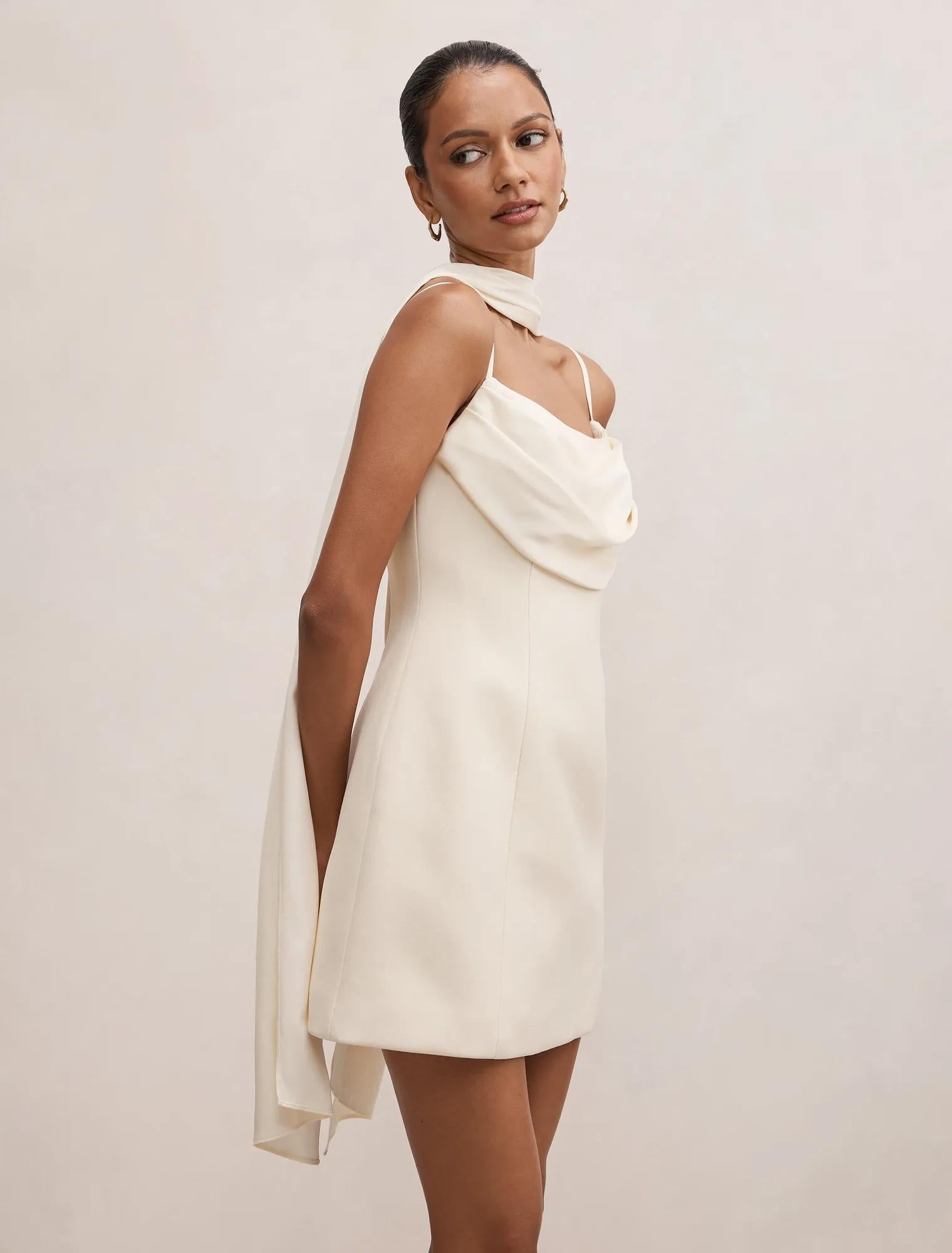 Darcy Petite Scarf Mini Dress Cannoli Cream