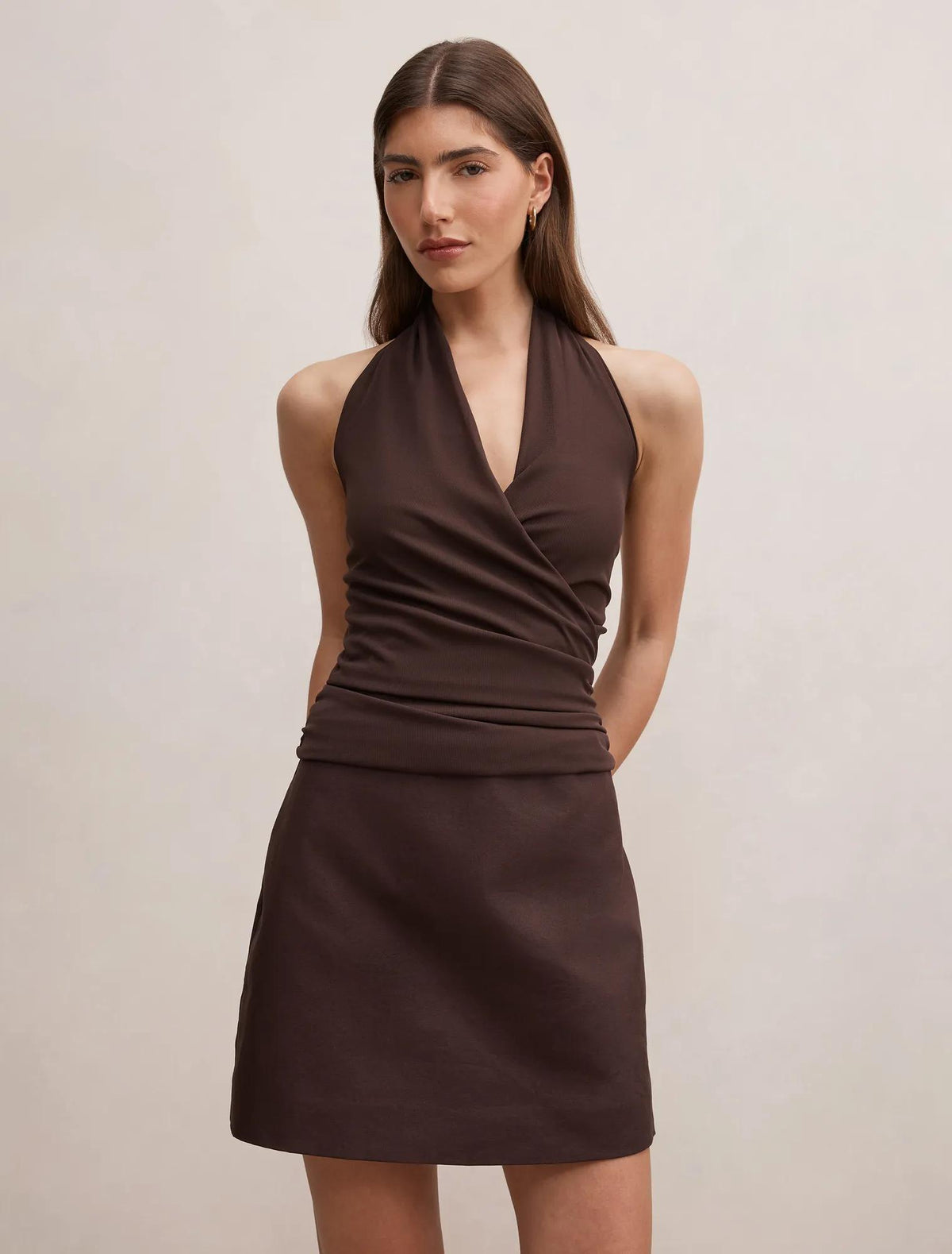 Imogen Halter 2 in 1 Mini Dress Chocolate