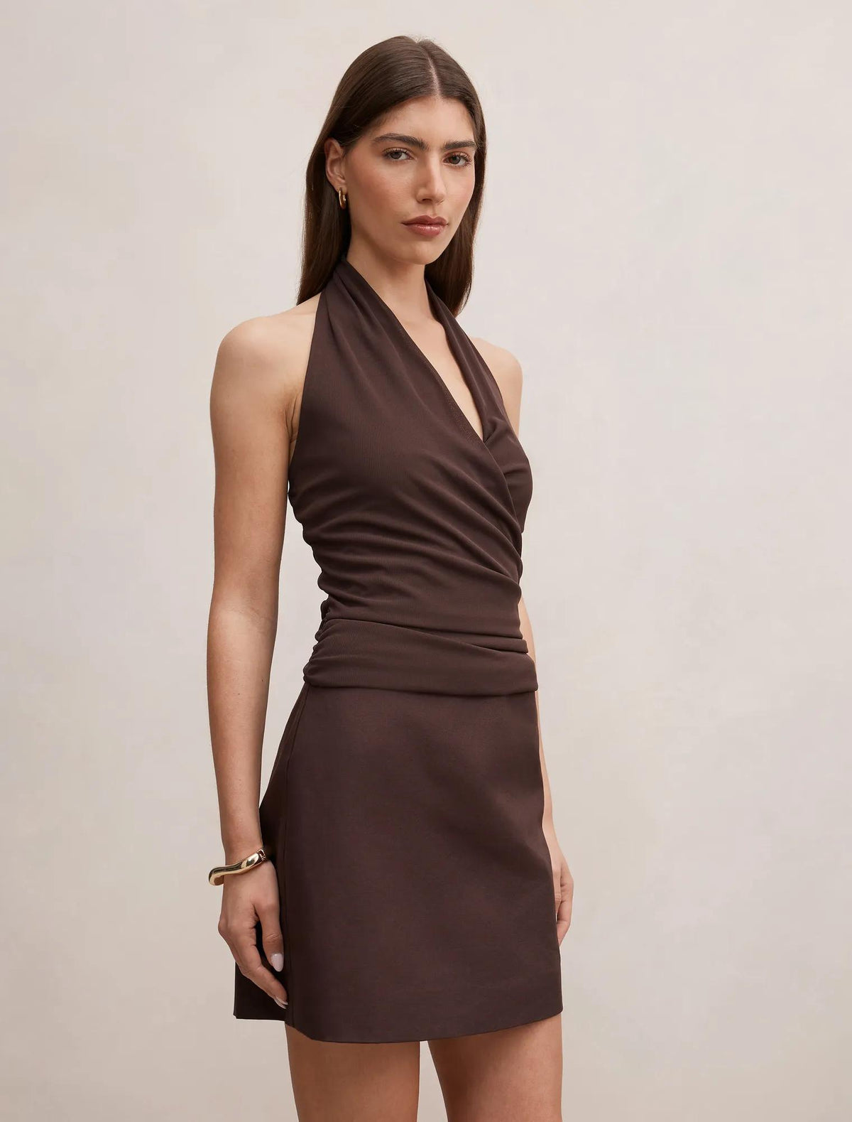Imogen Halter 2 in 1 Mini Dress Chocolate