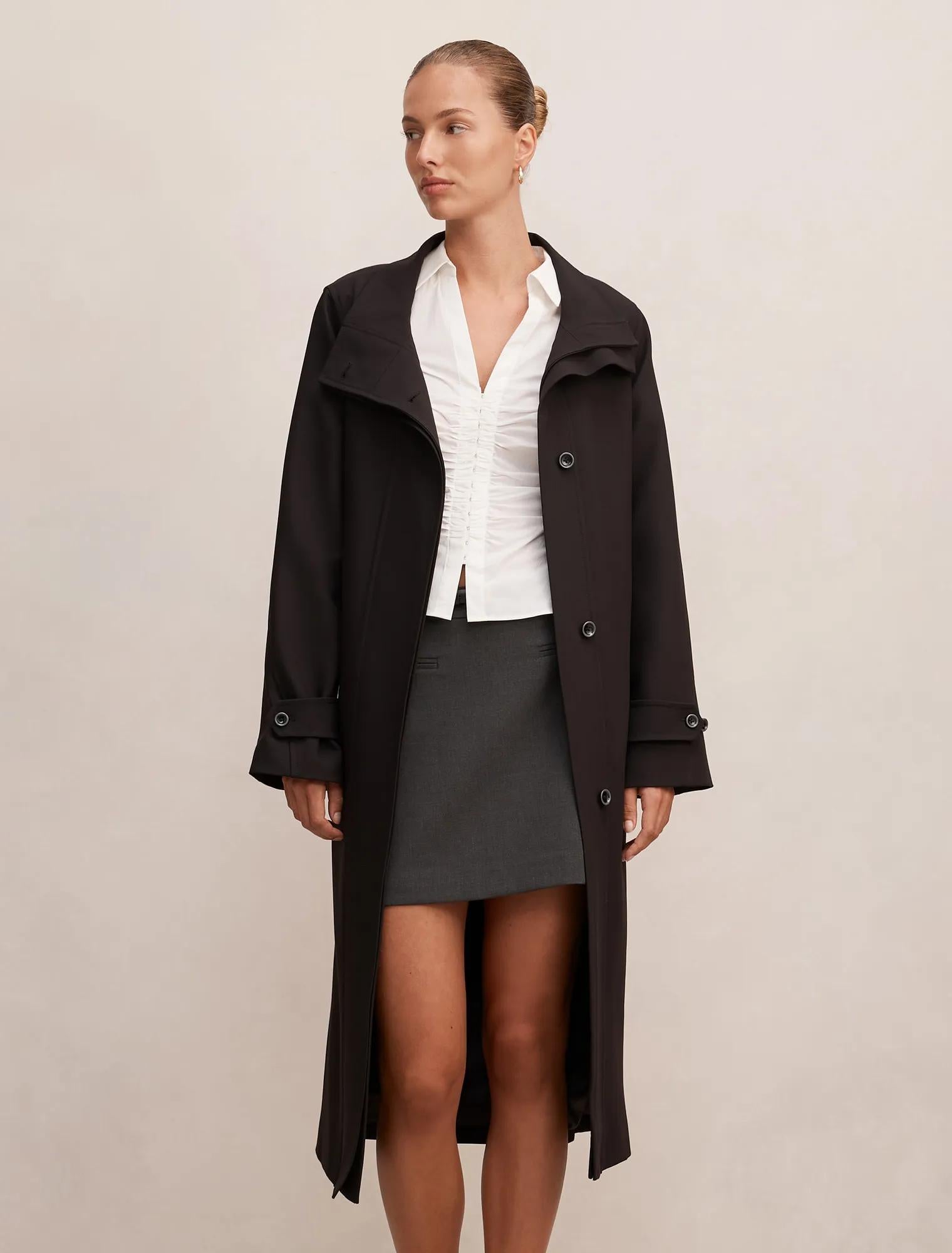 Florence Funnel Neck Trench Black