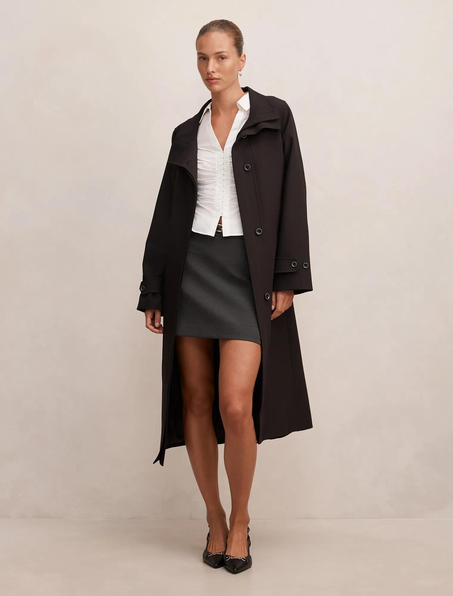 Florence Funnel Neck Trench Black