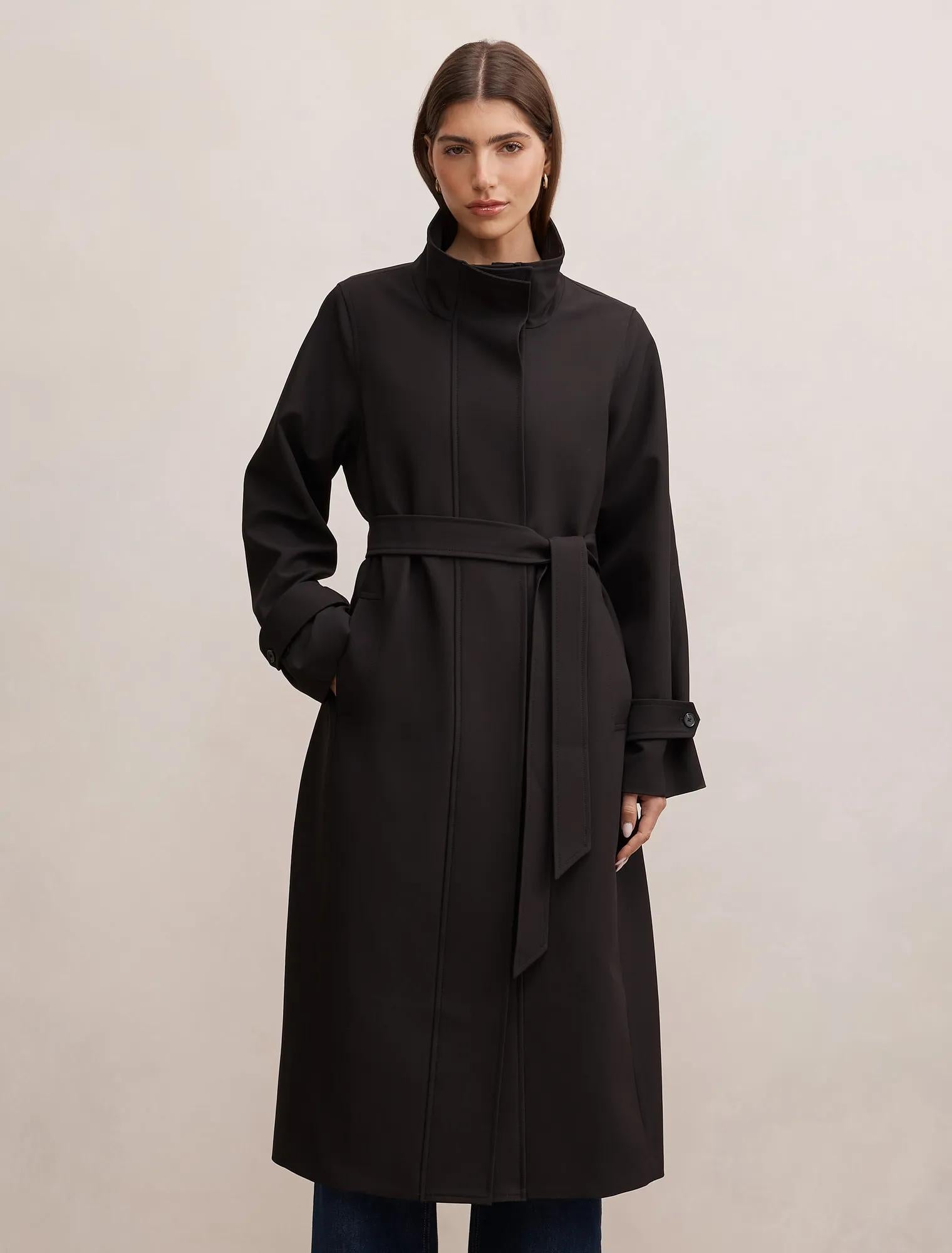 Florence Funnel Neck Trench Black