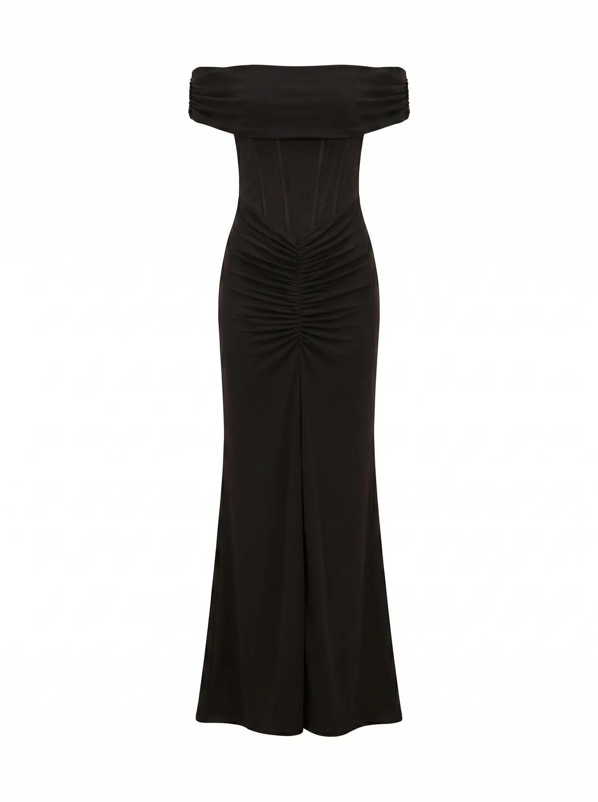 Ania Ruched Bardot Maxi Dress Black_mannequin