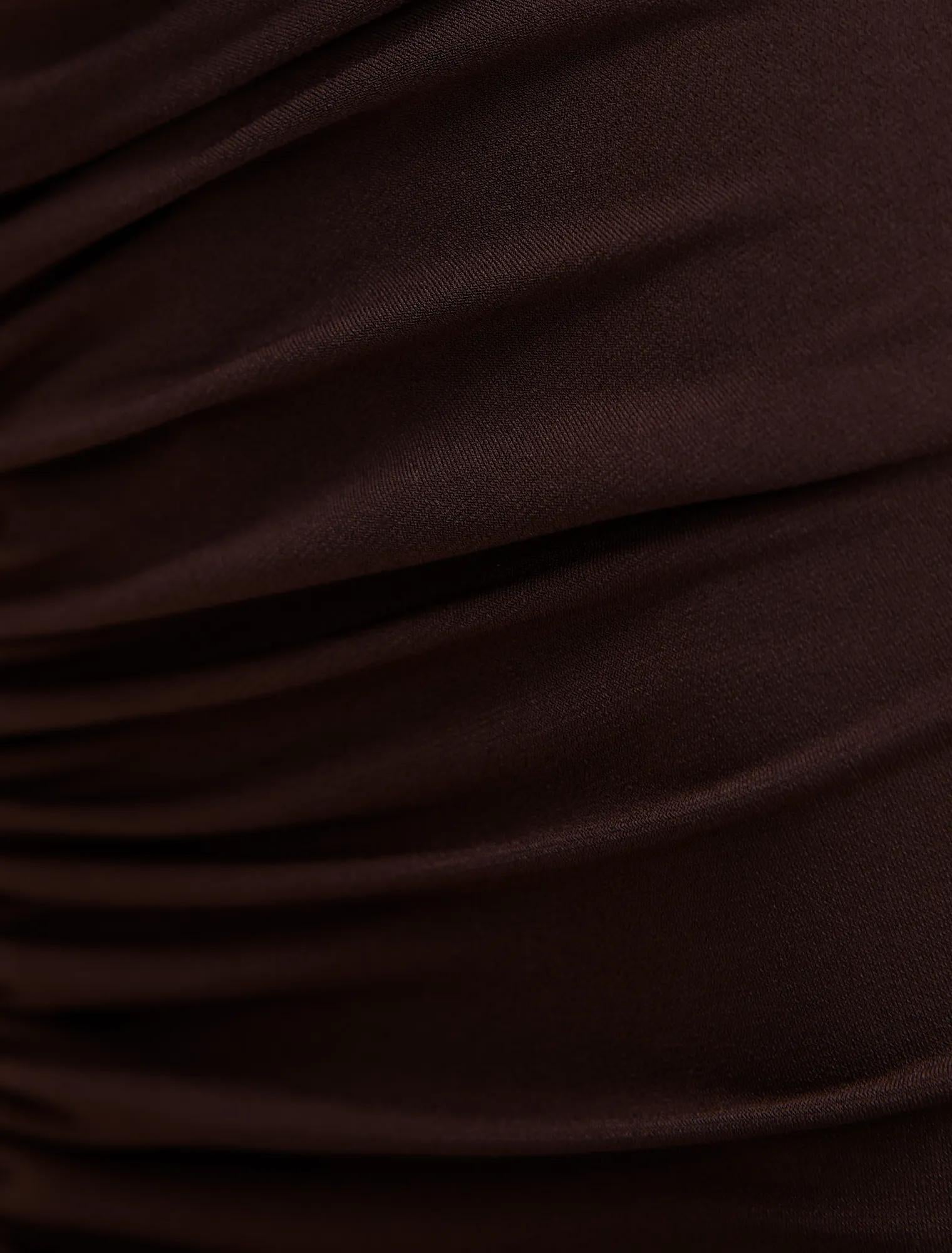 Ania Ruched Bardot Maxi Dress Dark Chocolate