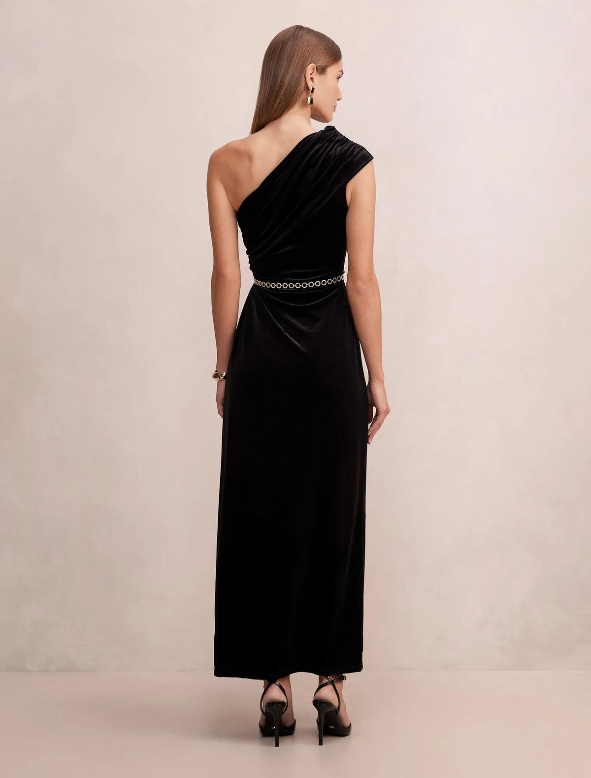 Venita One Shoulder Velvet Maxi Black