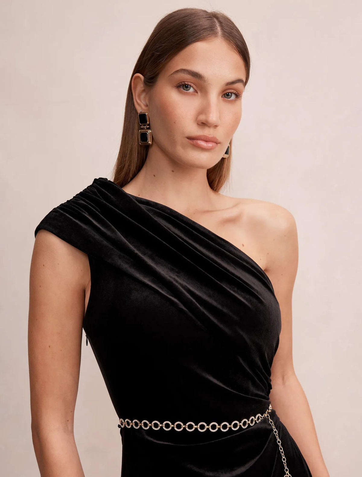 Venita One Shoulder Velvet Maxi Black