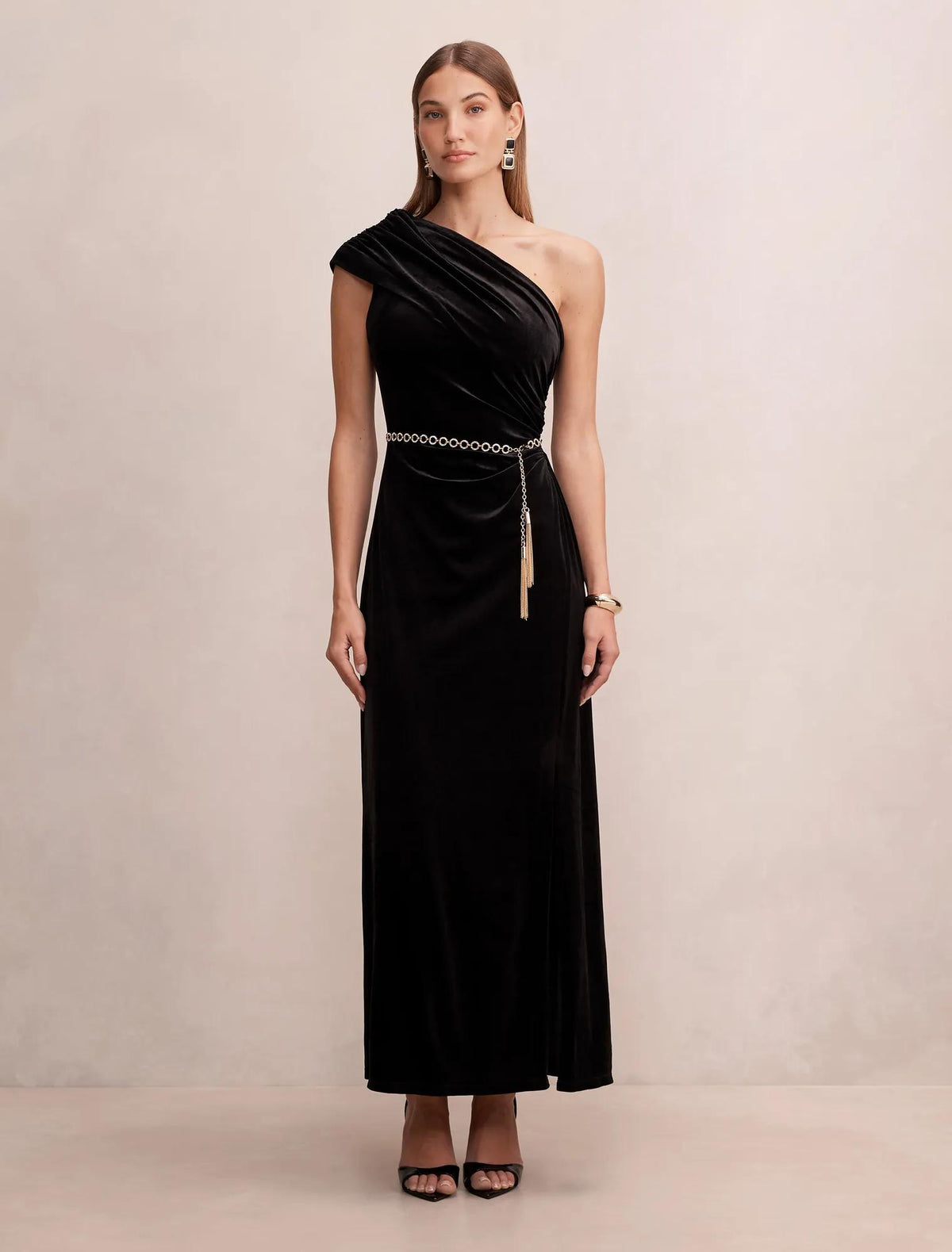 Venita One Shoulder Velvet Maxi Black