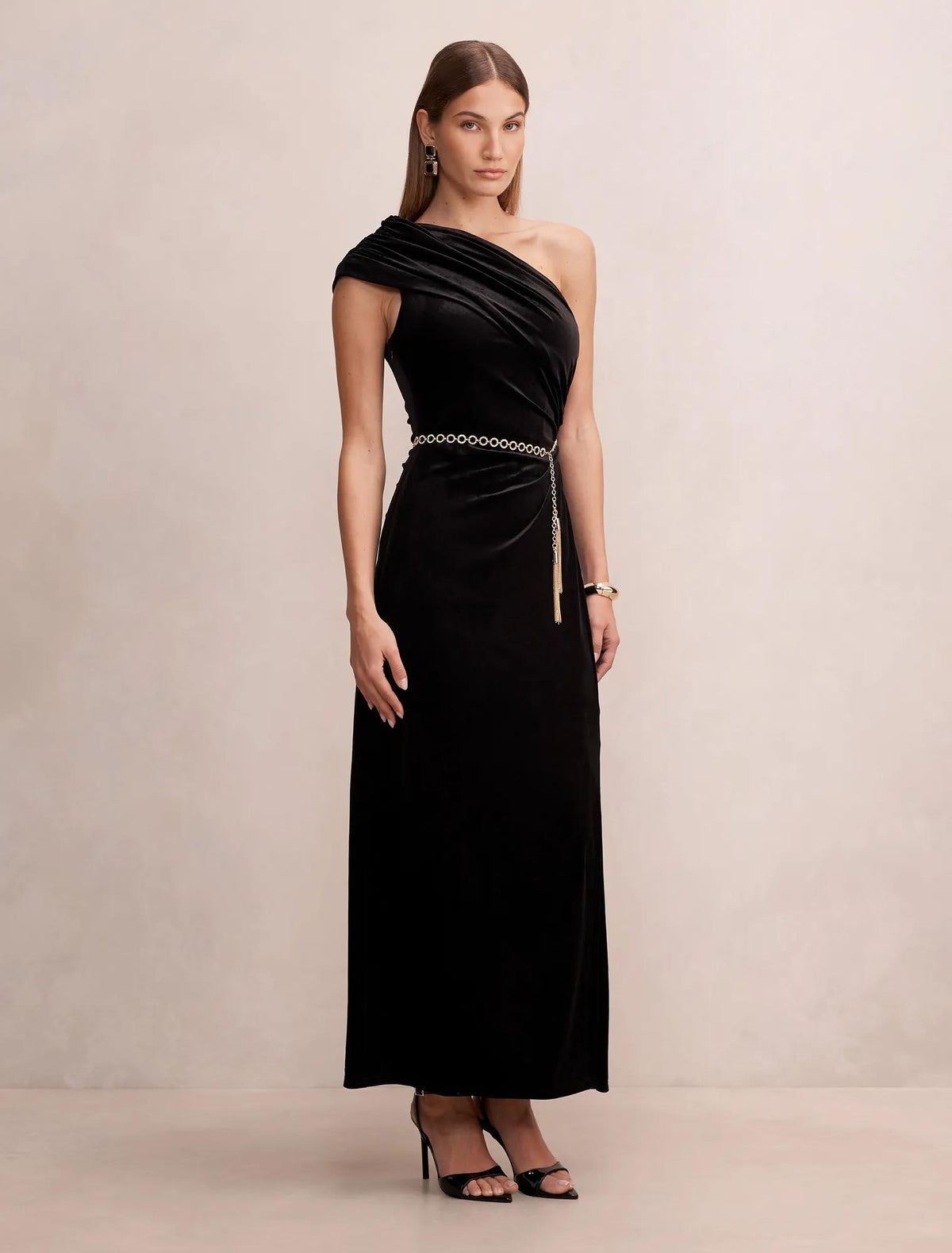 Venita One Shoulder Velvet Maxi Black