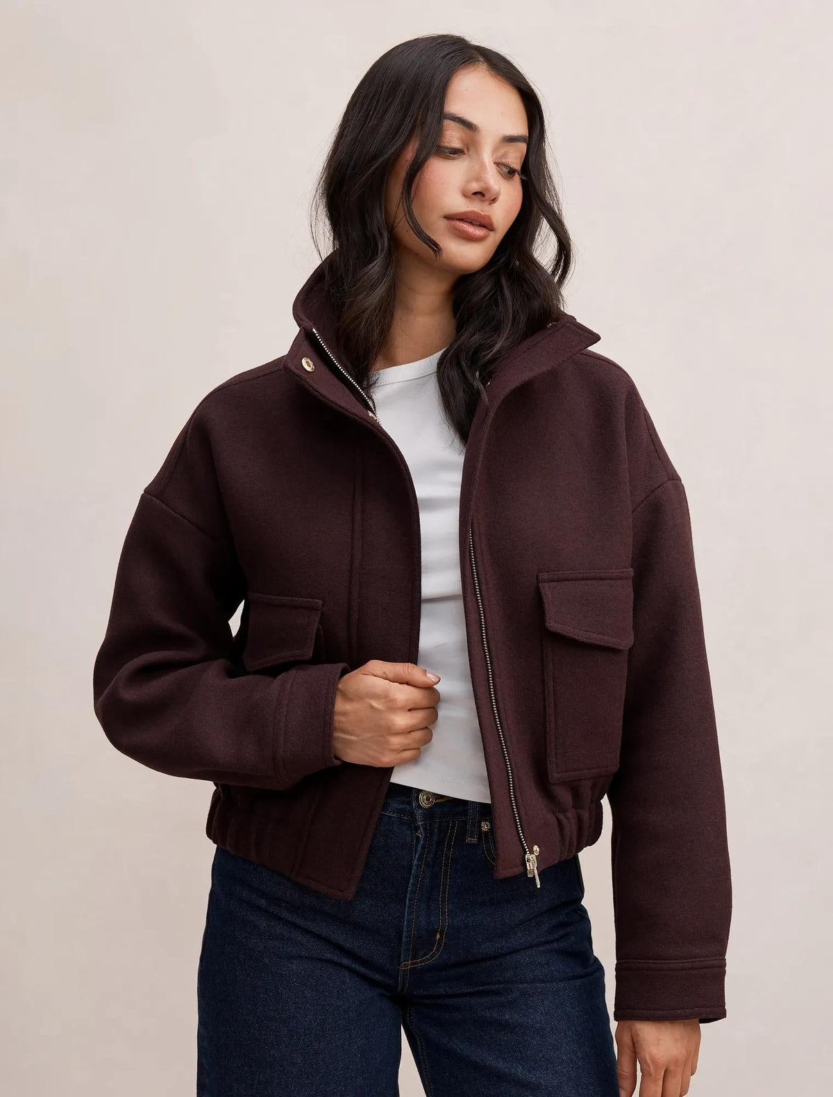Quinn Funnel Neck Jacket Plum