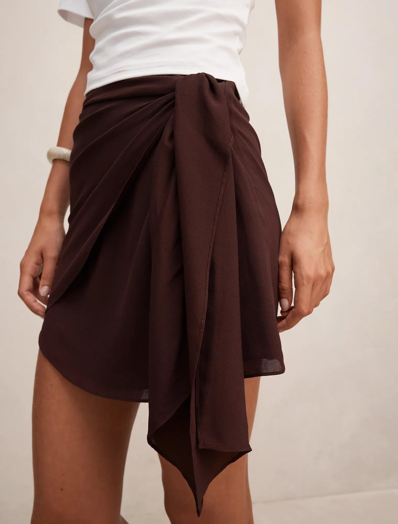 Isobel Tie Mini Skirt Chocolate