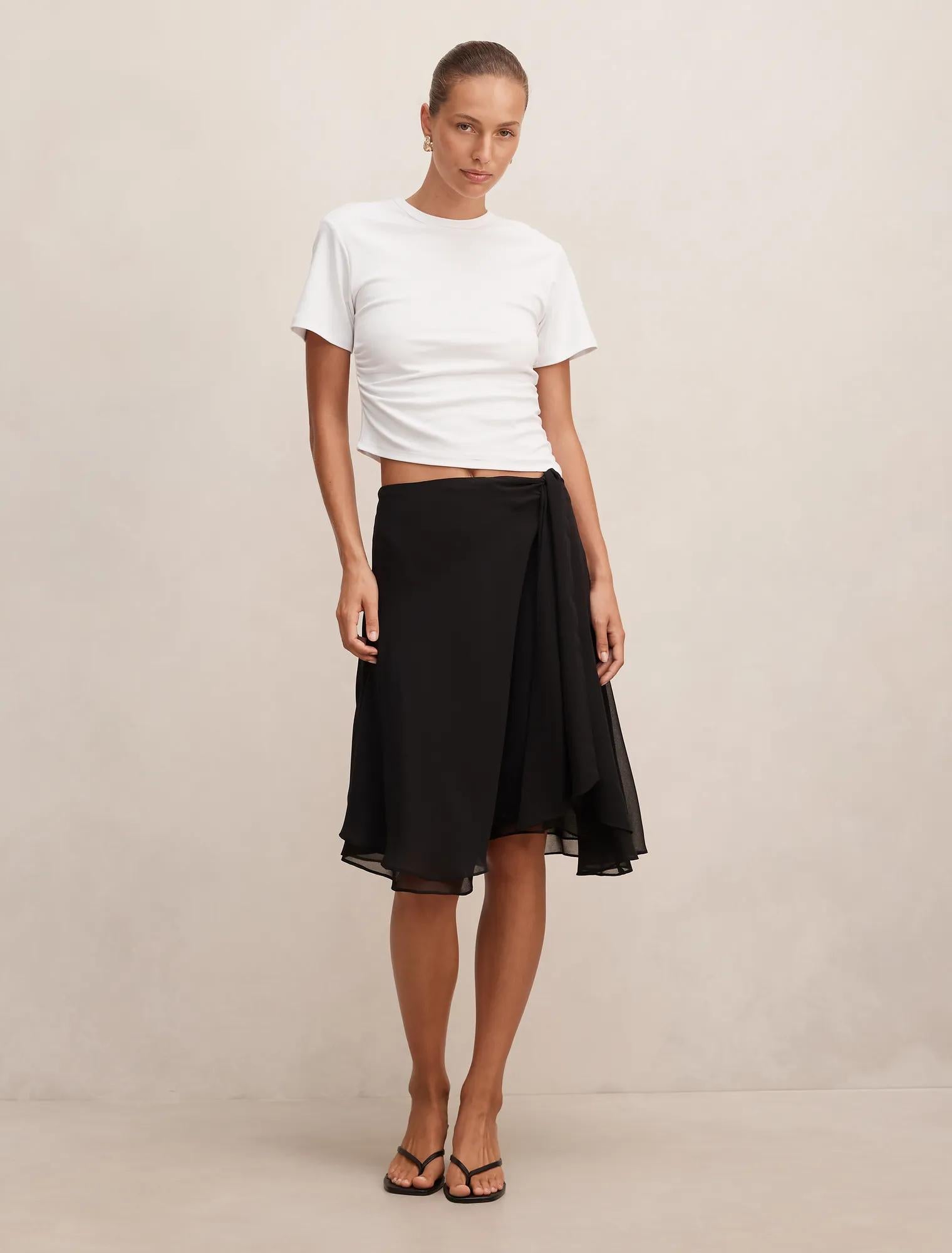Rae Tie Midi Skirt Black