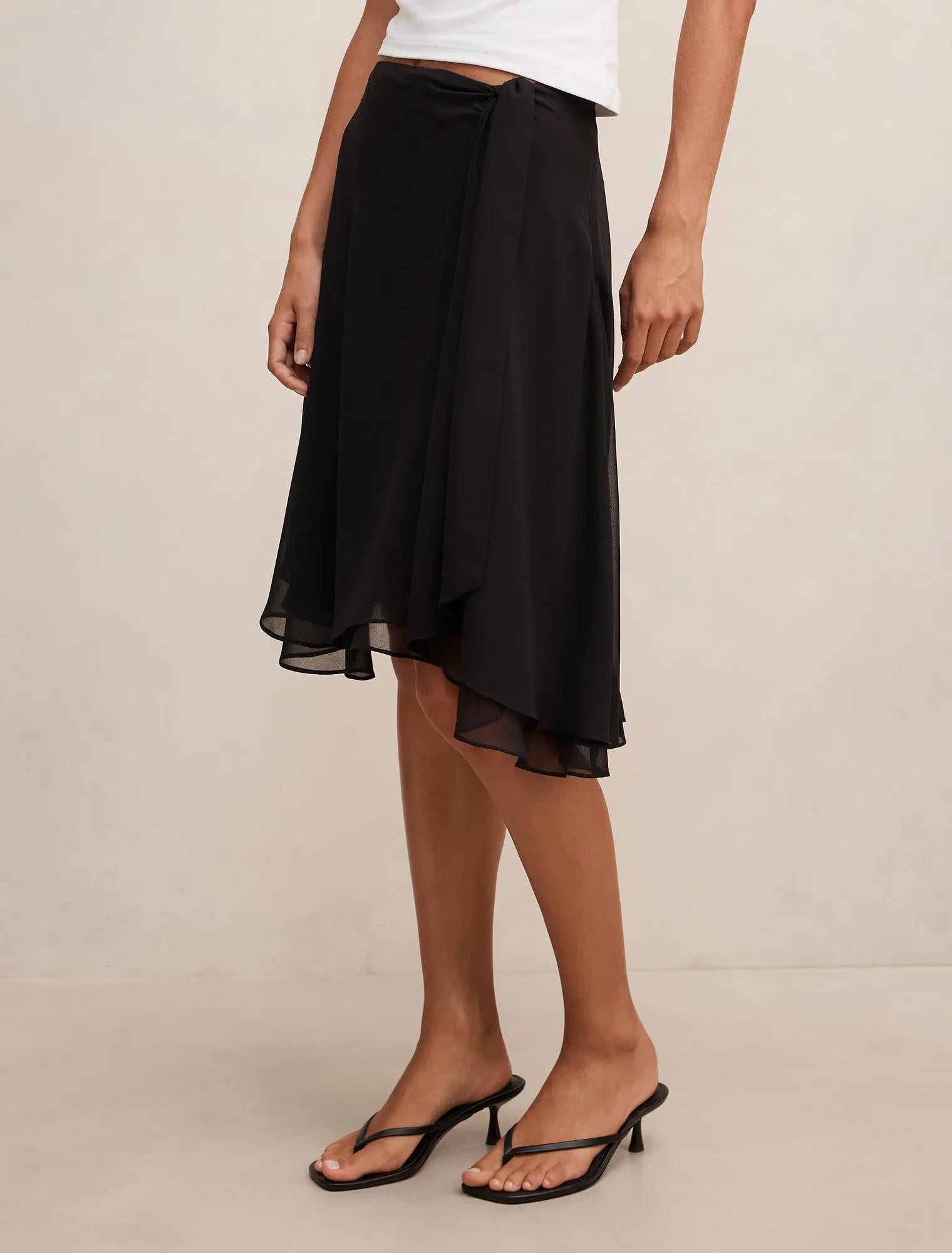 Rae Tie Midi Skirt Black