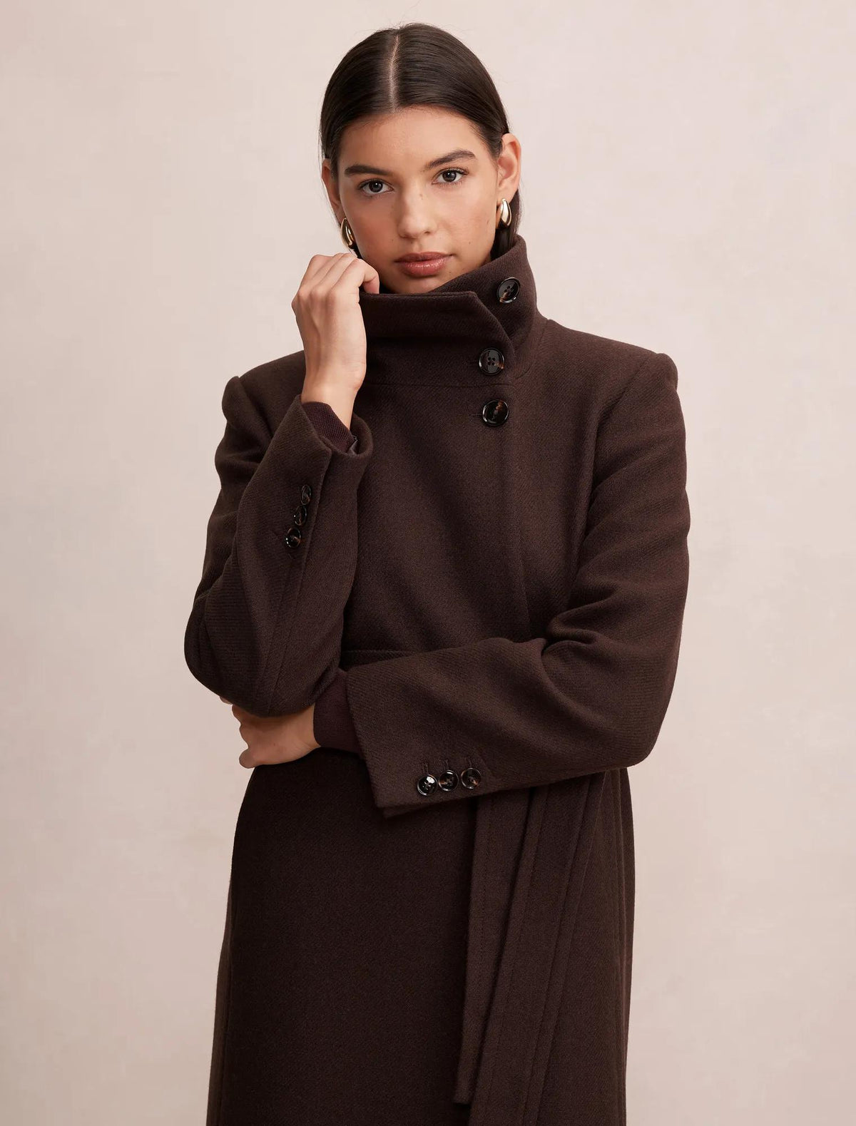 Rue Funnel Neck Coat Chocolate