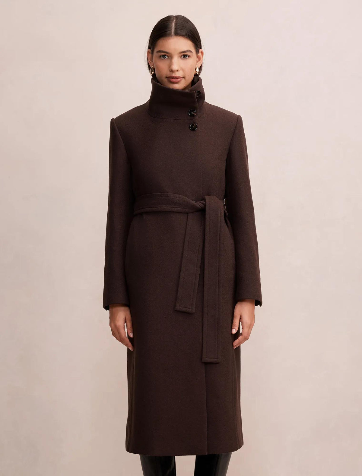 Rue Funnel Neck Coat Chocolate