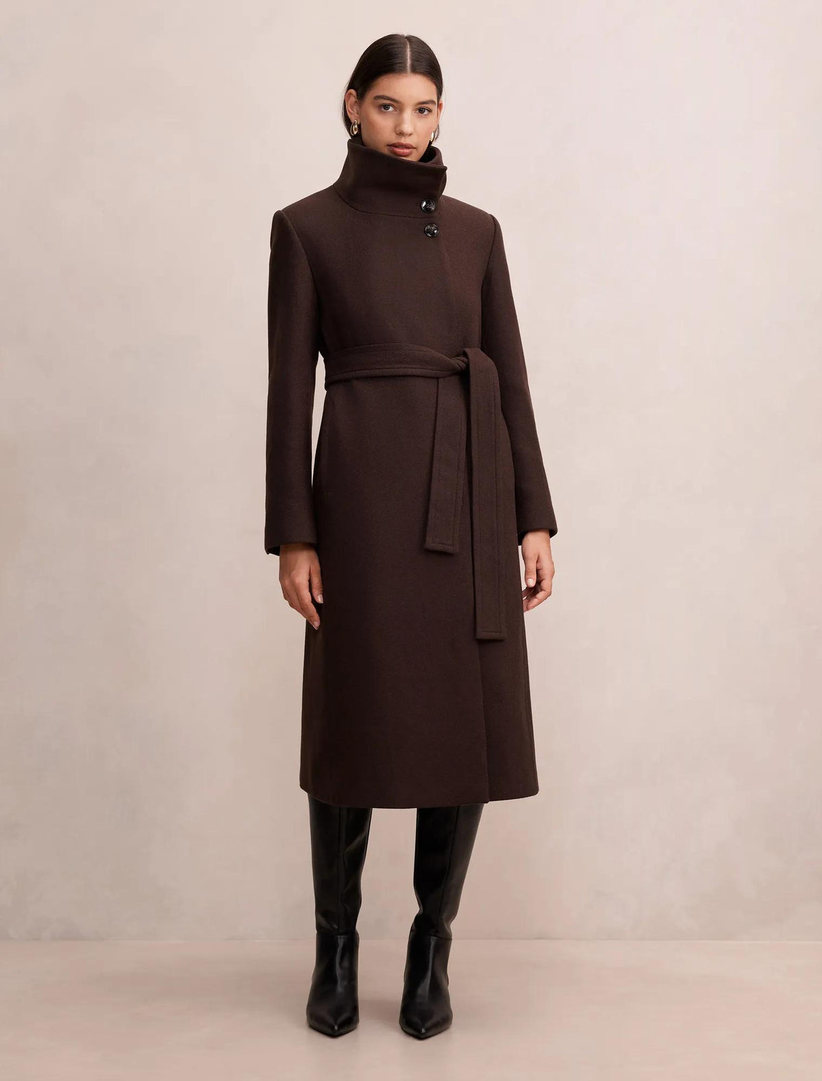 Rue Funnel Neck Coat Chocolate