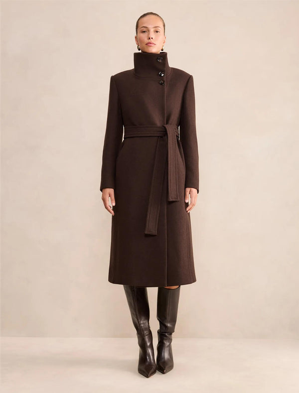 Rue Funnel Neck Coat Chocolate