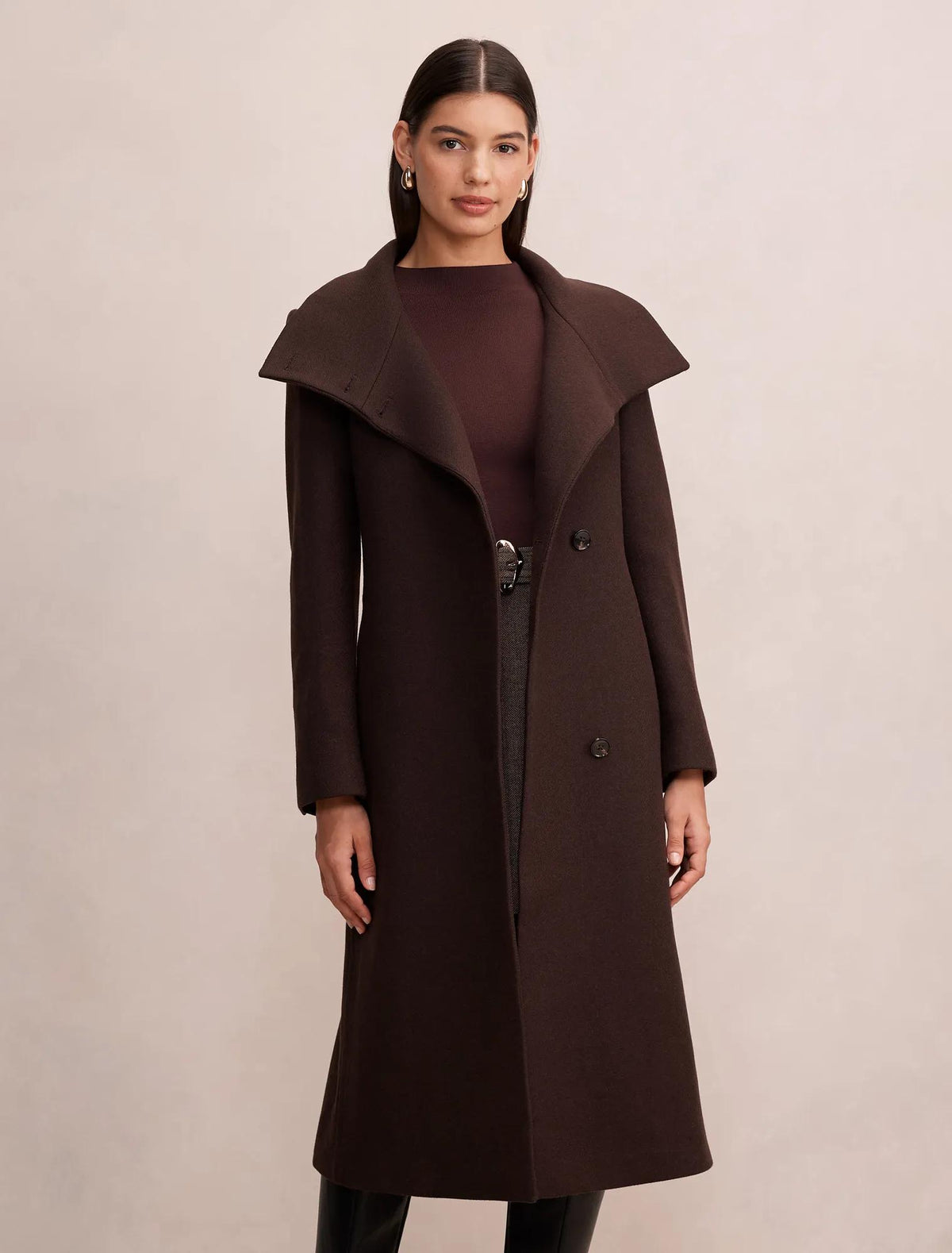 Rue Funnel Neck Coat Chocolate