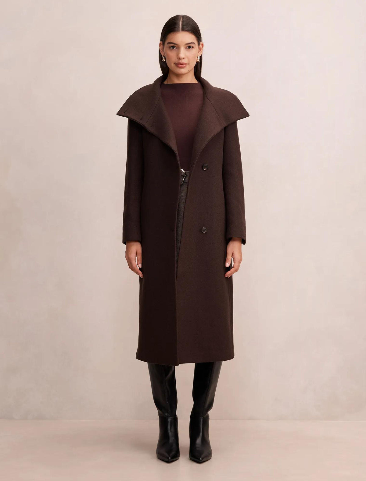 Rue Funnel Neck Coat Chocolate