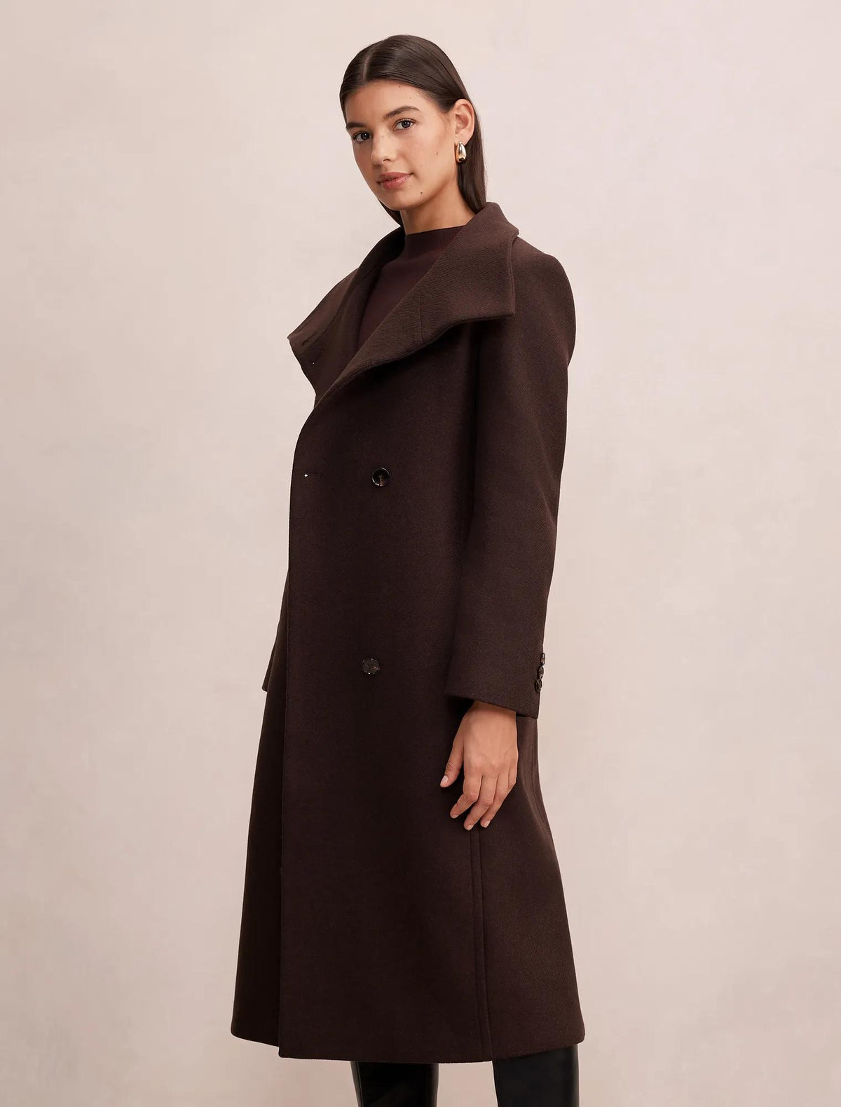 Rue Funnel Neck Coat Chocolate