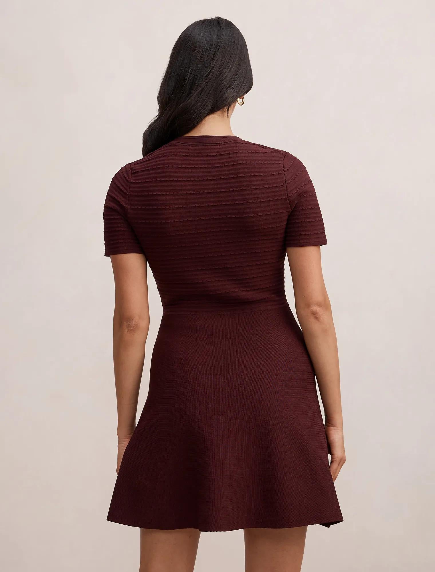 Anika Stitch Interest Knit Mini Dress Berry Red