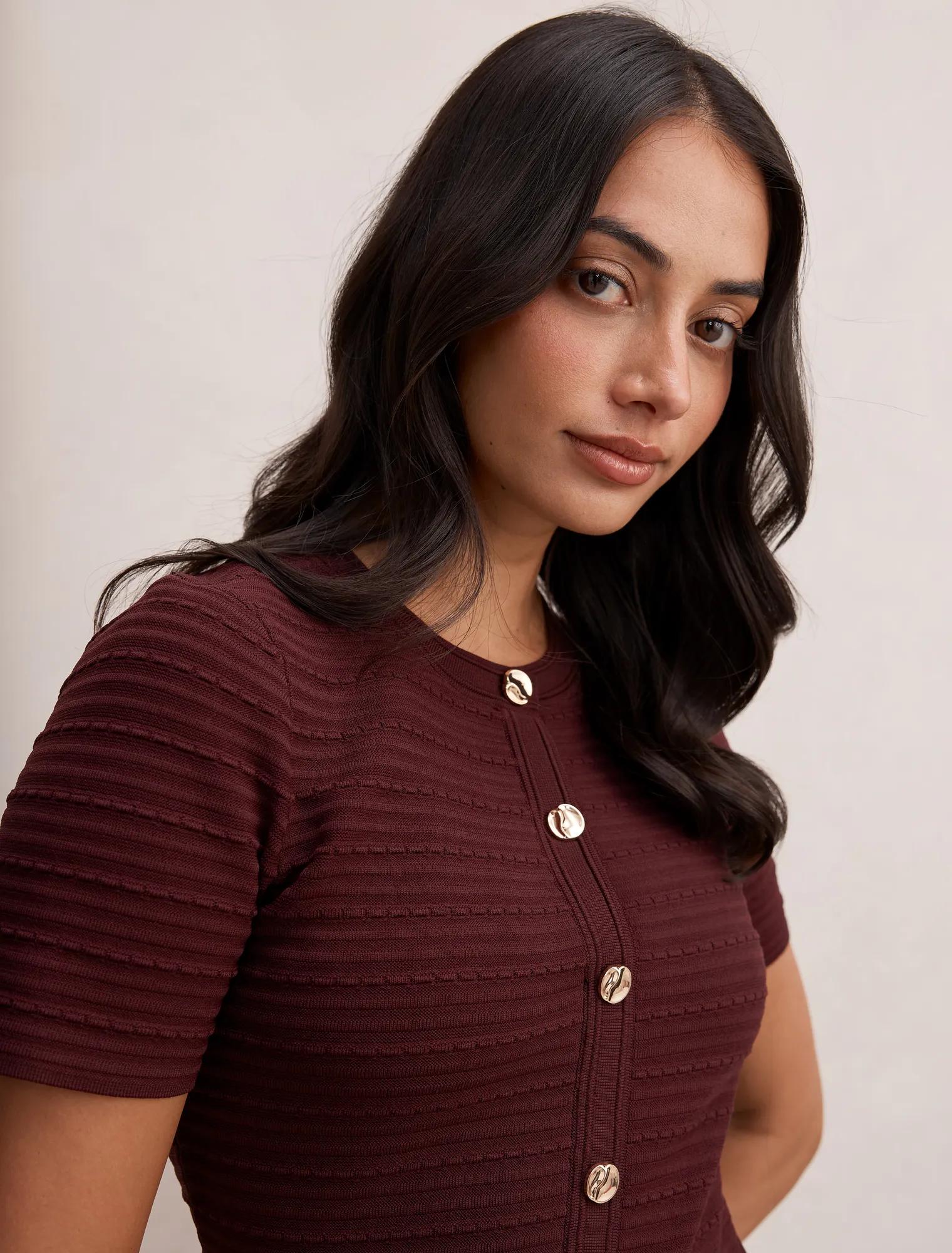 Anika Stitch Interest Knit Mini Dress Berry Red