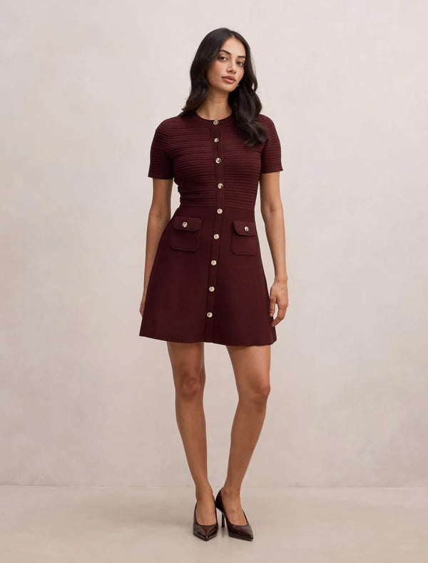 Anika Stitch Interest Knit Mini Dress Berry Red