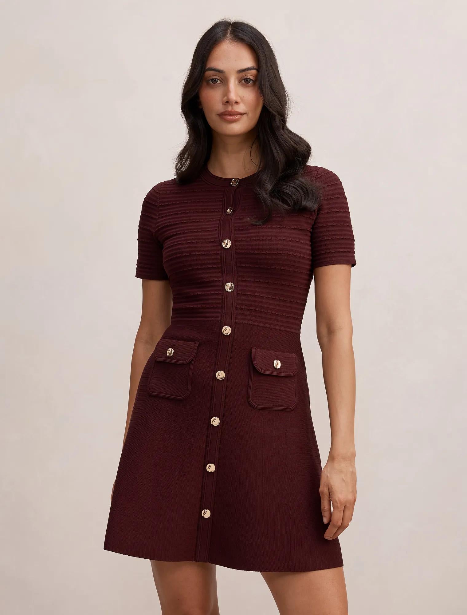 Anika Stitch Interest Knit Mini Dress Berry Red