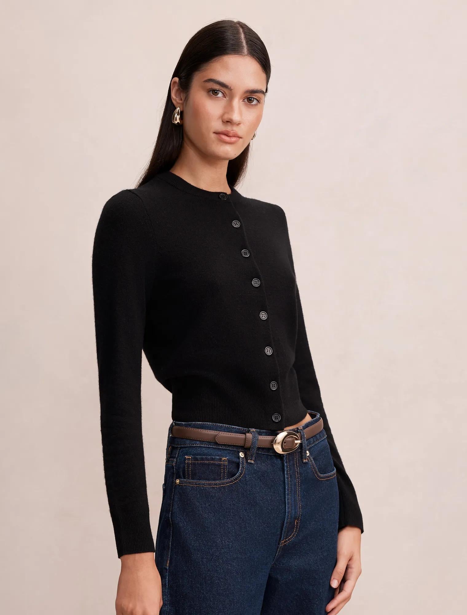 Haisley Merino Blend Knit Cardigan Black