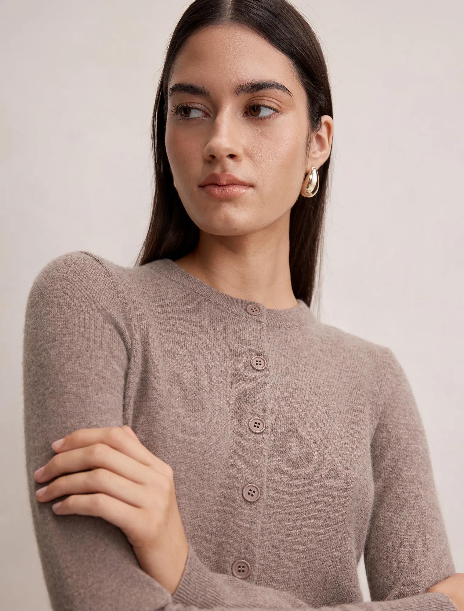 Haisley Merino Blend Knit Cardigan Mocha Brown