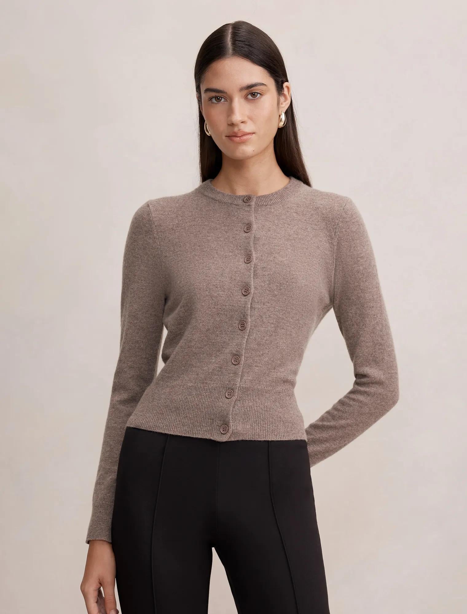 Haisley Merino Blend Knit Cardigan Mocha Brown