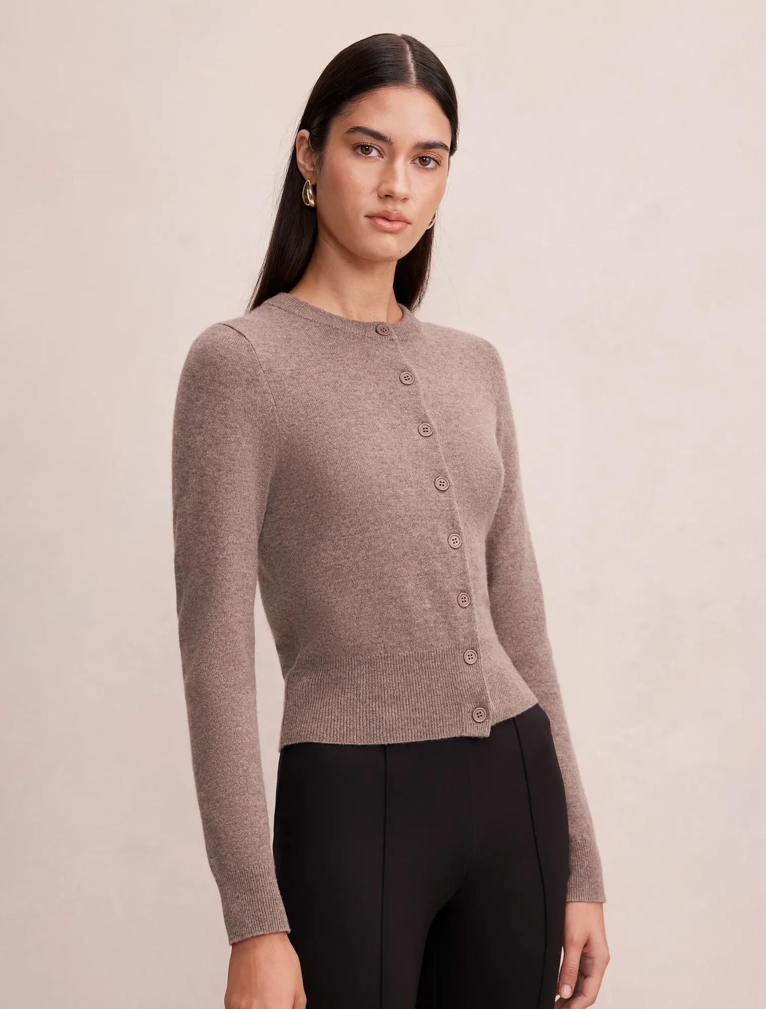Haisley Merino Blend Knit Cardigan Mocha Brown