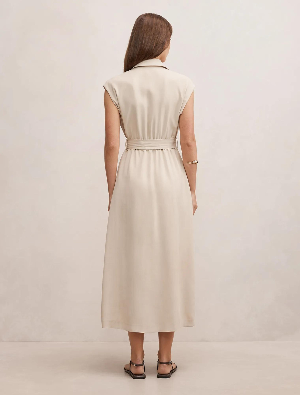 Elsa Sleeveless Trench Midi Dress Neutral Stone
