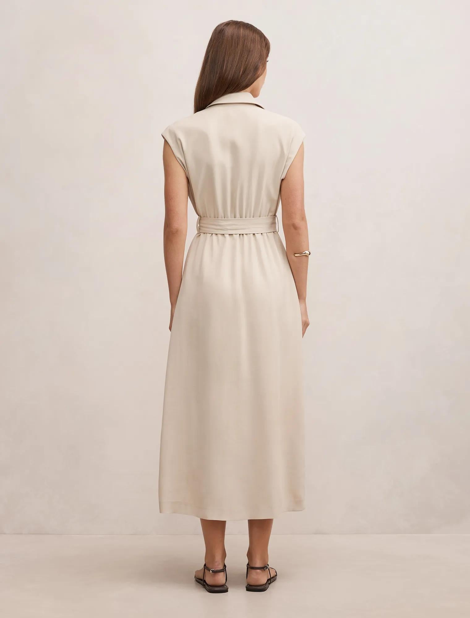 Elsa Sleeveless Trench Midi Dress Neutral Stone