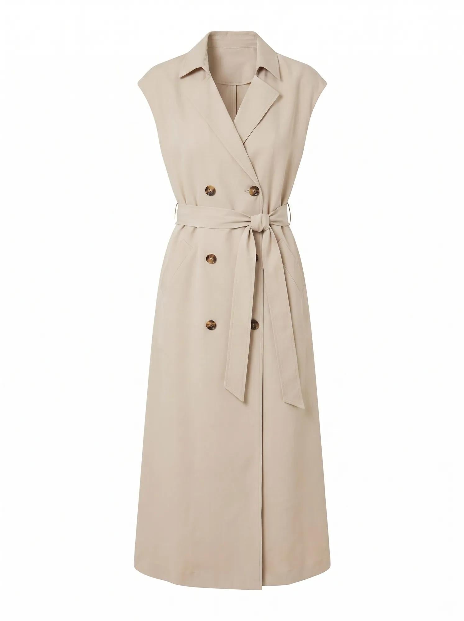 Elsa Sleeveless Trench Midi Dress Neutral Stone_mannequin