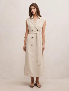 Elsa Sleeveless Trench Midi Dress Neutral Stone