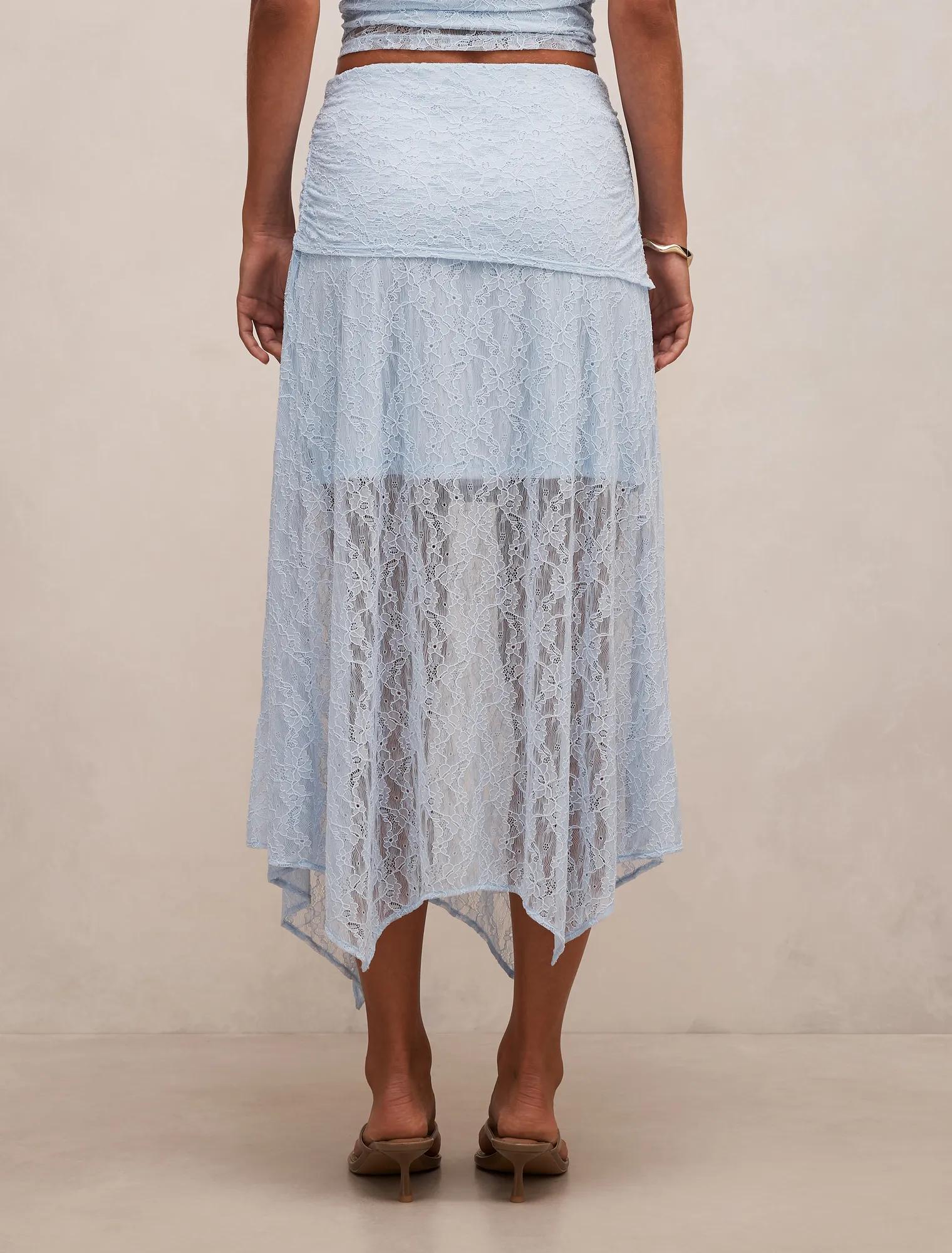 Khai Lace Asymm Skirt Soft Blue Co-ord