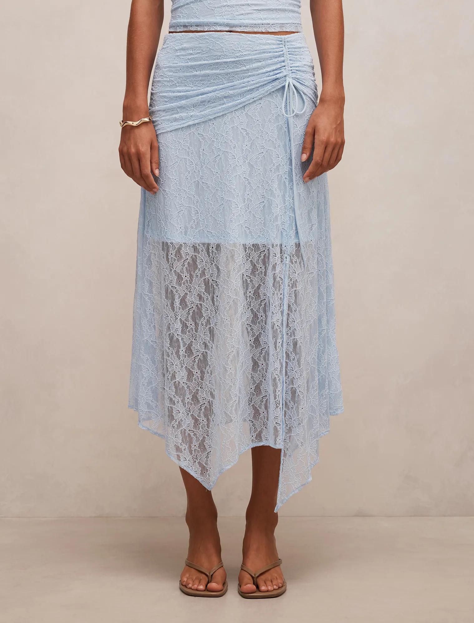 Khai Lace Asymm Skirt Soft Blue Co-ord