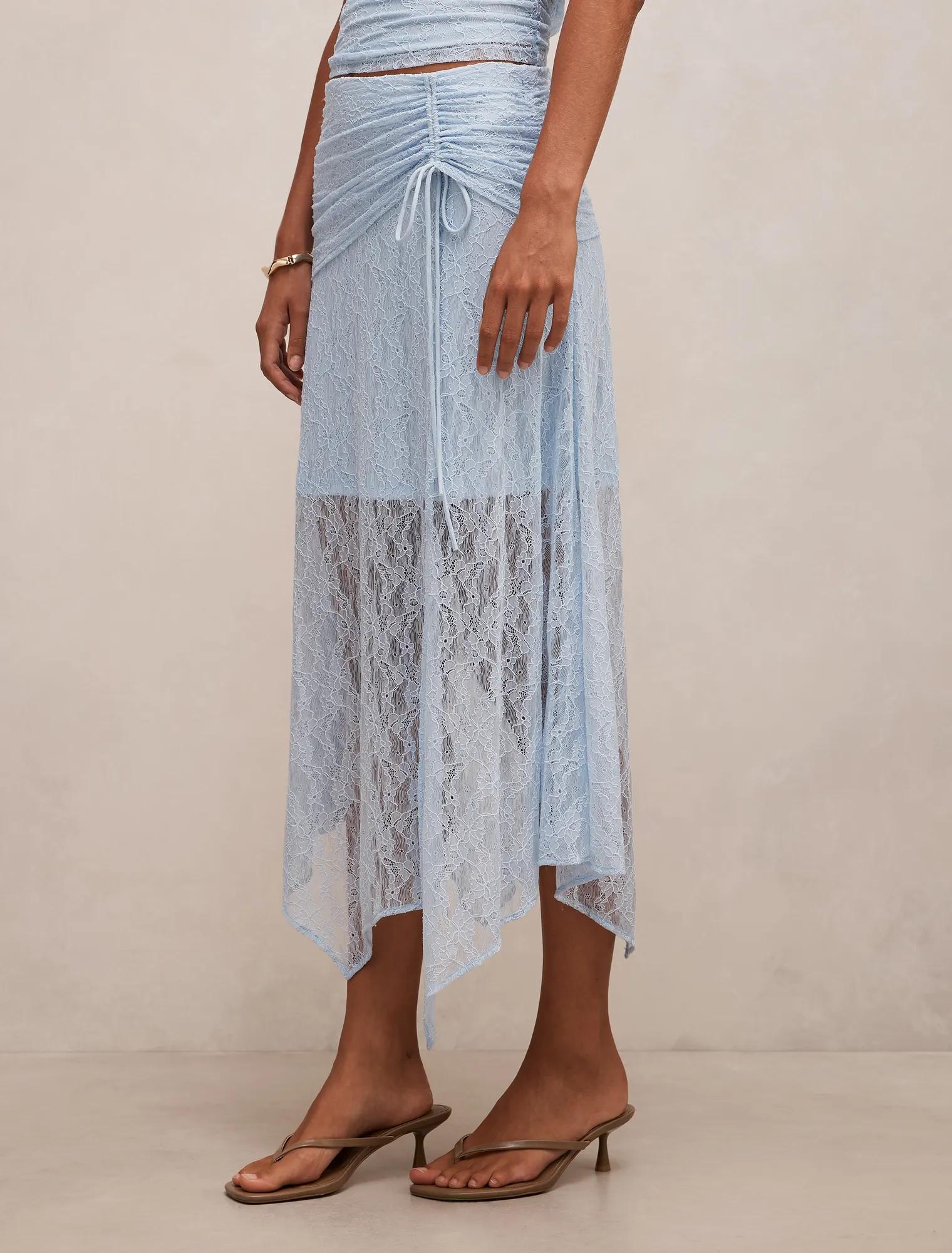 Khai Lace Asymm Skirt Soft Blue Co-ord