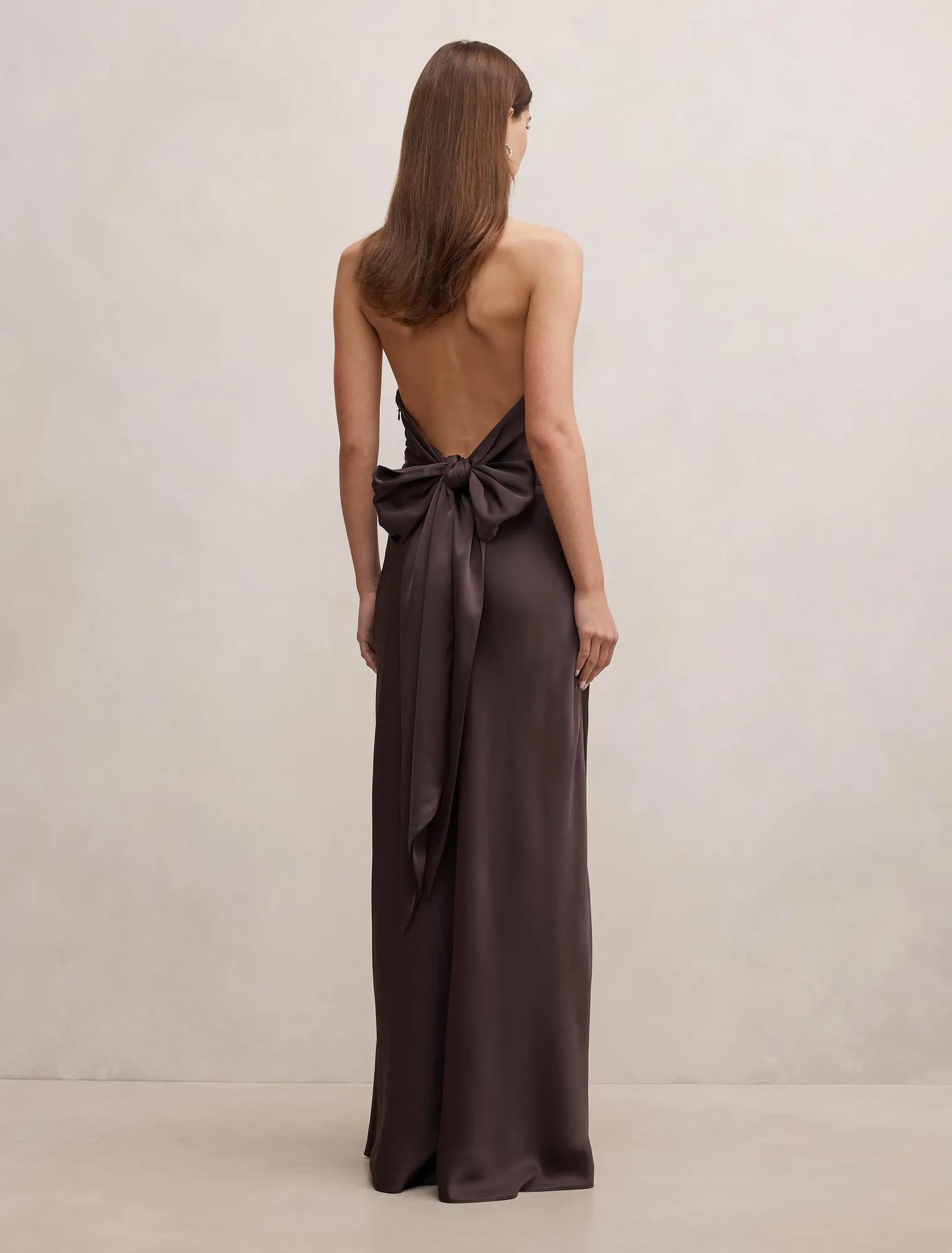 Drew Halter Back Tie Maxi Warm Chocolate