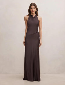 Drew Halter Back Tie Maxi Warm Chocolate