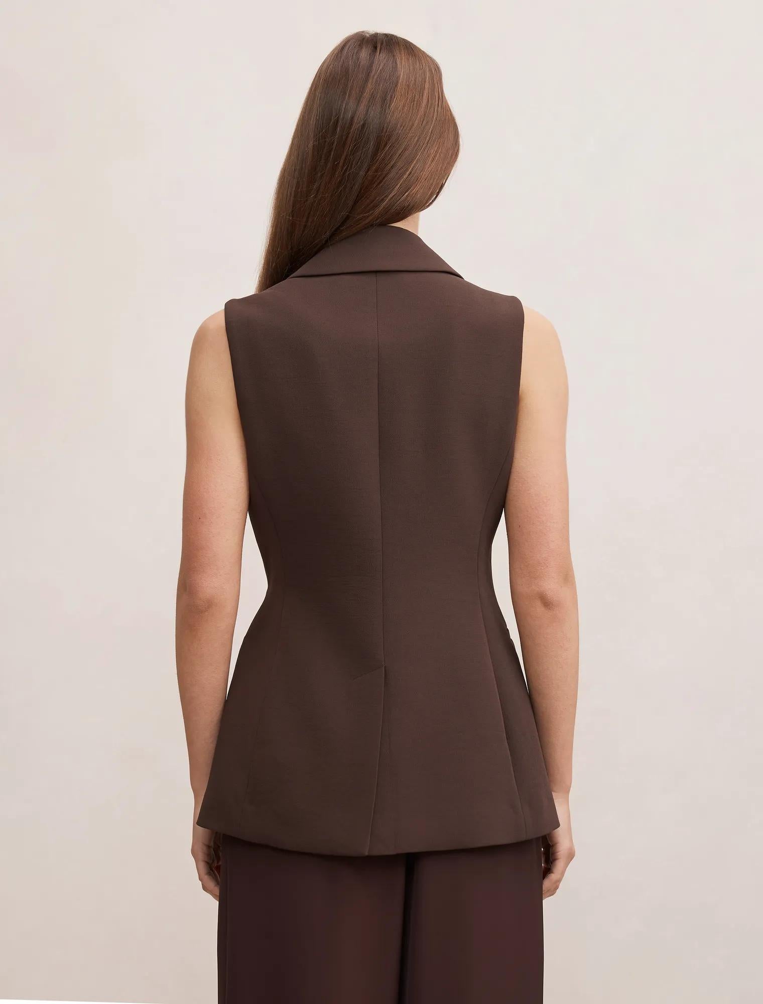 Demi Tie Sleeveless Blazer Chocolate Mousse Suit