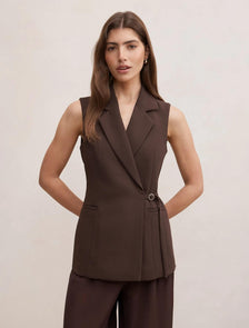 Demi Tie Sleeveless Blazer Chocolate Mousse Suit