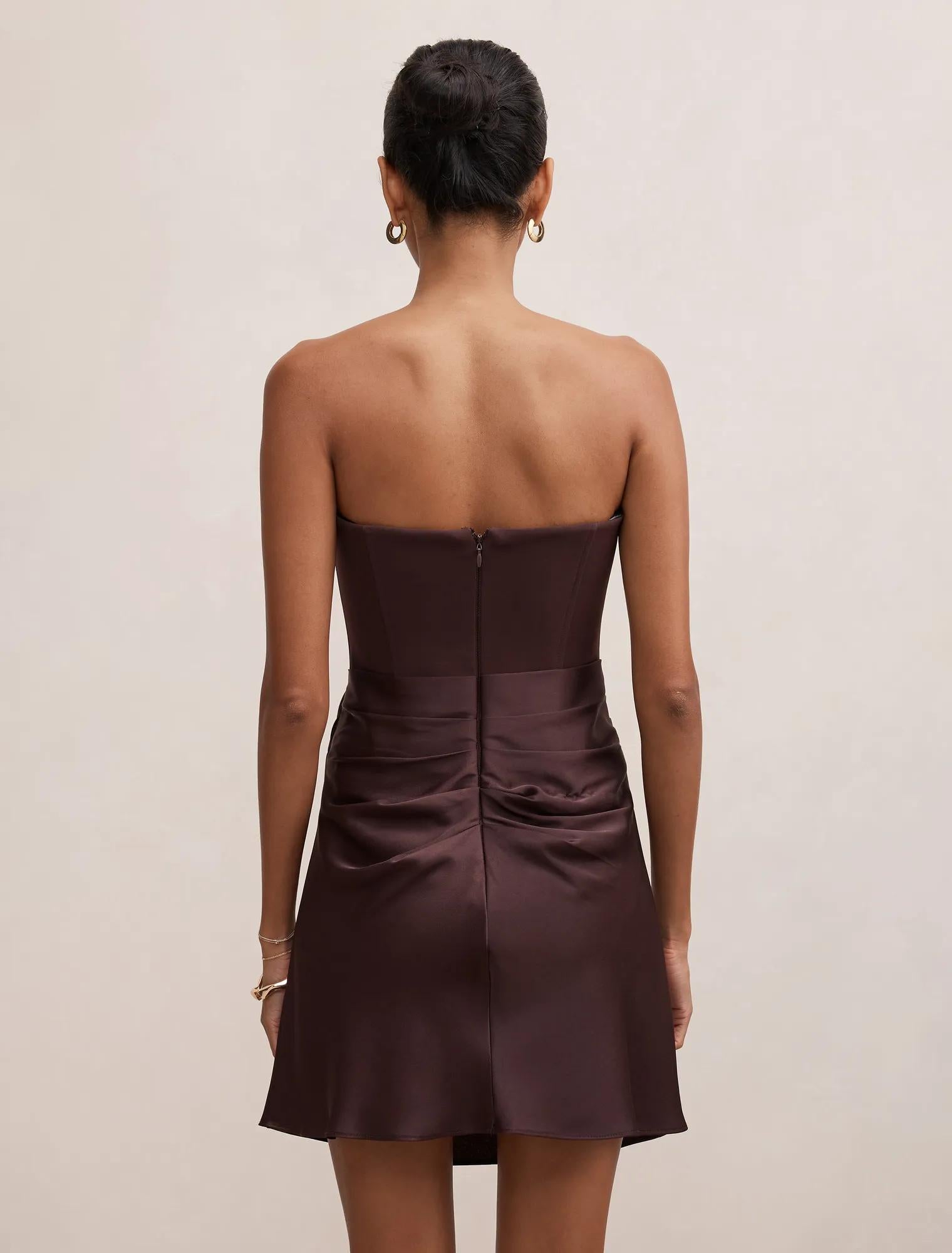 Isra Petite Drape Strapless Mini Dark Chocolate