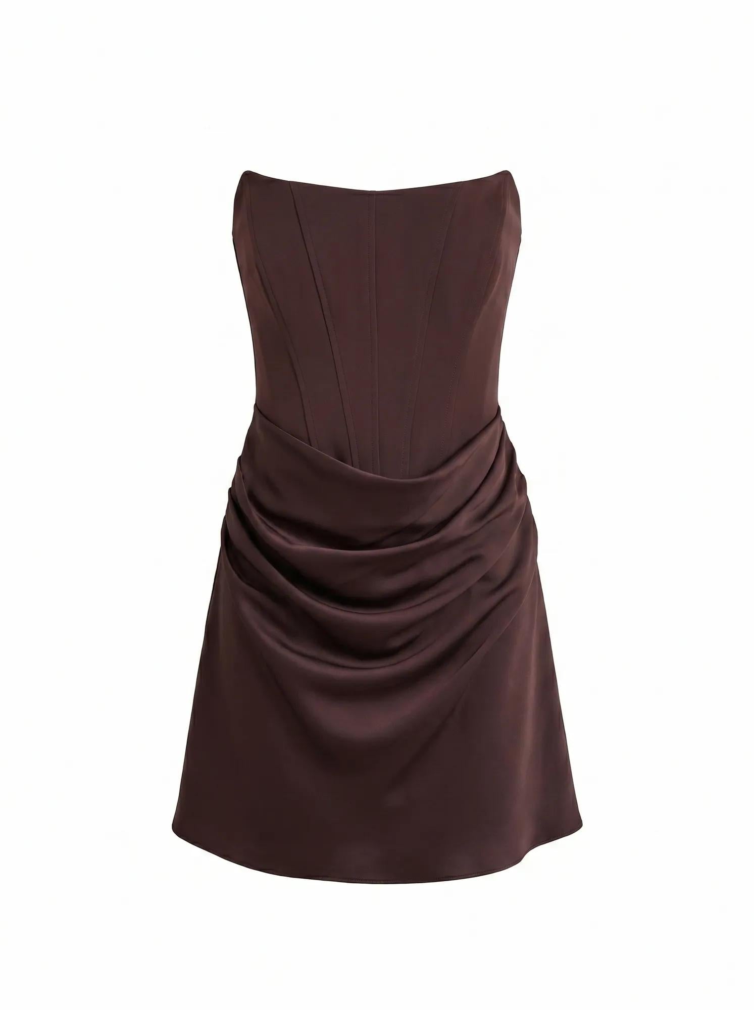 Isra Petite Drape Strapless Mini Dark Chocolate_mannequin