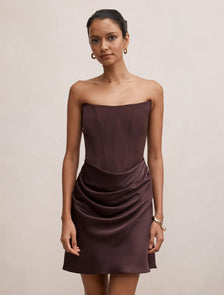 Isra Petite Drape Strapless Mini Dark Chocolate
